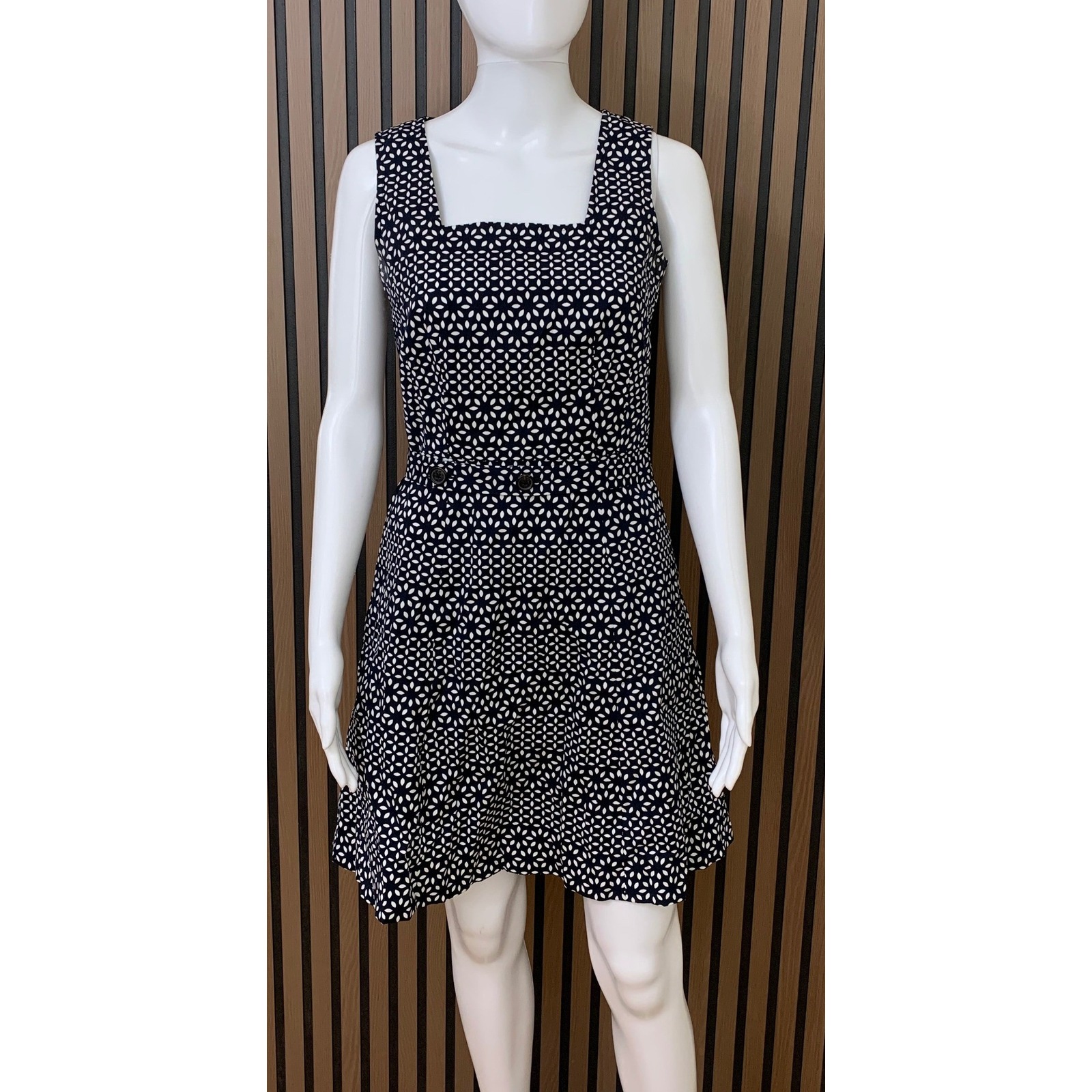 Brooks Brothers Red Fleece Navy Blue White Geometric Print Fit Flare Dress 0